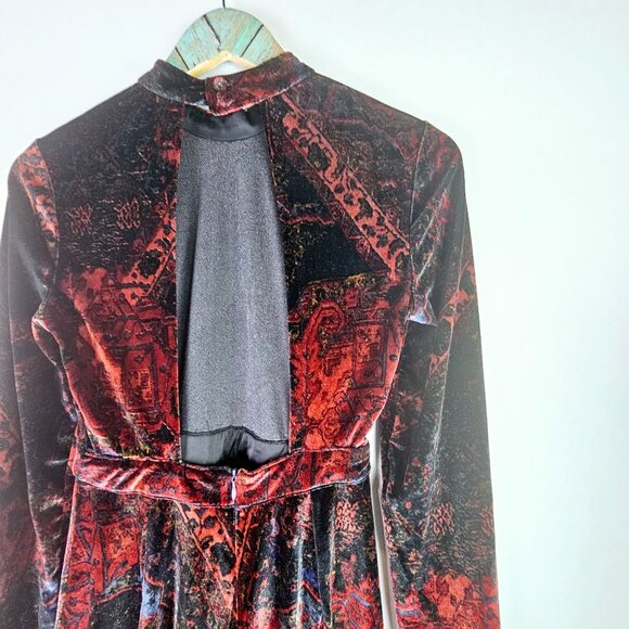 Free People Abstract Printed Backless Burnout Velvet Long Sleeve Mini Romper, 2 - Picture 6 of 9